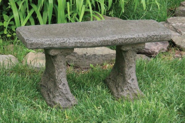 Petite Cement Garden Bench Chiseled Stone Realistic Seating Heavy